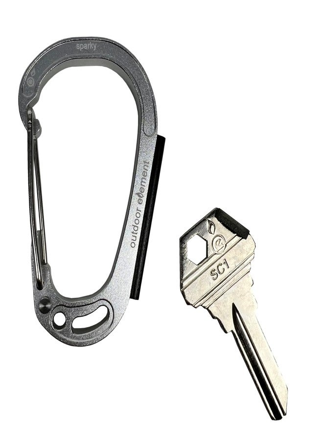 Outdoor Element - Sparky & Scratch Key - Fire Starting Carabiner with Embedded Ferro Rod and Blank Key with Integrated Striker and Hex Driver - Blank Keys Available in SC1 or KW1. (Silver SC1) - Image 1
