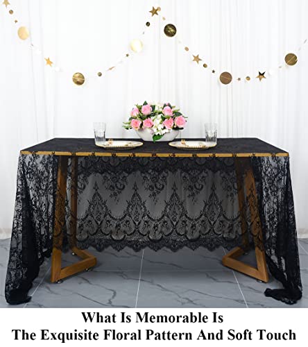 Partisout Black Lace Tablecloth Rectangular 60x120 Rectangle Scalloped for Lace Tablecloths 120 Wedding Table Cover Romantic Party Tablecloth Flower Oblong - Image 3