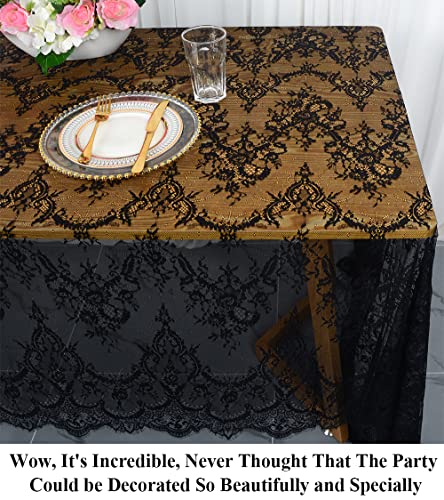 Partisout Black Lace Tablecloth Rectangular 60x120 Rectangle Scalloped for Lace Tablecloths 120 Wedding Table Cover Romantic Party Tablecloth Flower Oblong - Image 2