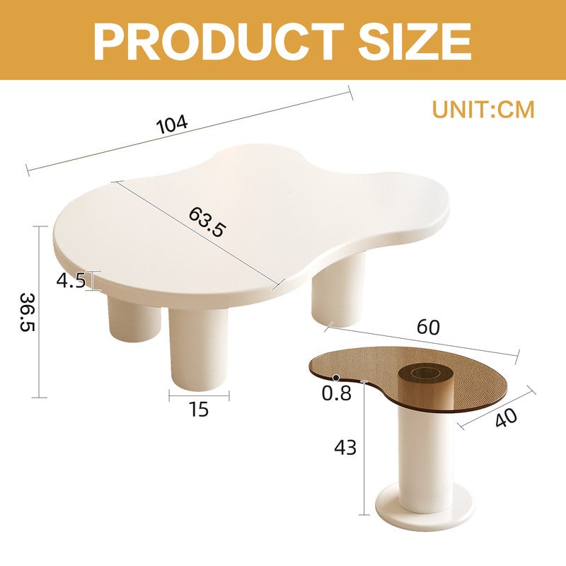 مجموعة طاولة القهوة المكونة من قطعتين ، طاولة حافة الزجاج المقوى على شكل غير منتظم وطاولة القهوة ، مجموعة طاولة القهوة الحديثة البيضاء الحليبية 2 في 1 ، طاولات نهاية غرفة المعيشة وغرفة النوم ، مساحة صغيرة ، سهلة التجميع - Image 2