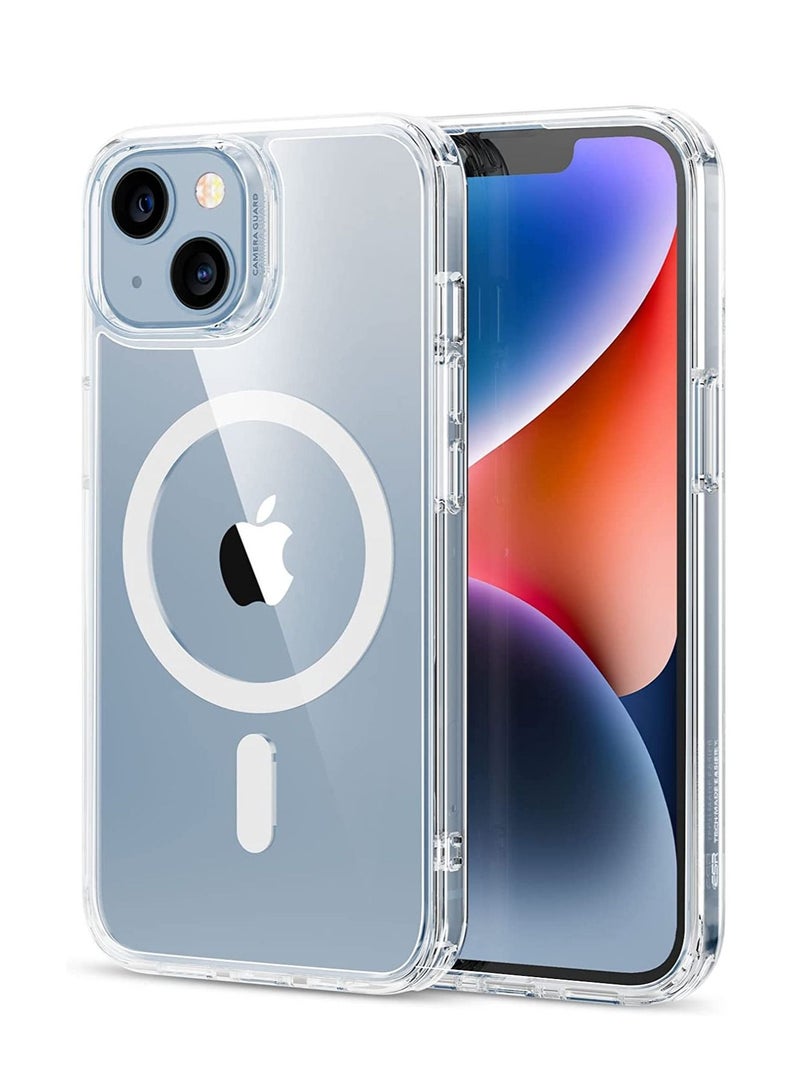 حافظة آيفون 13، حافظة آيفون 14، حافظة هاتف MagSafe تدعم الشحن اللاسلكي المغناطيسي، حماية من الدرجة العسكرية ضد الصدمات، مقاومة للخدش، غطاء هجين كلاسيكي لهاتف آيفون 13/14، شفاف - Image 1