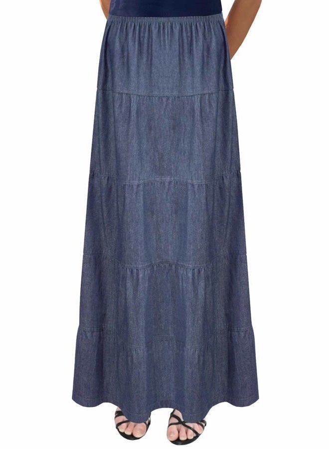 BABY O Women's Ankle Length Tiered Long Denim Prairie Skirt, Stonewash, S - Image 4
