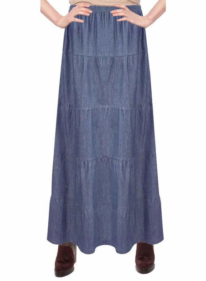 BABY O Women's Ankle Length Tiered Long Denim Prairie Skirt, Stonewash, S - Image 1