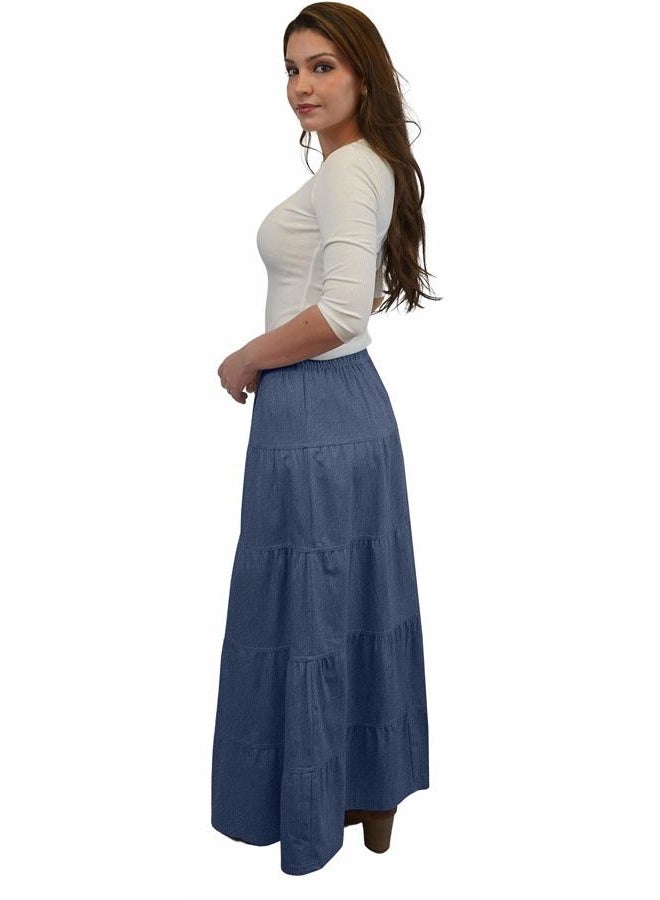 BABY O Women's Ankle Length Tiered Long Denim Prairie Skirt, Stonewash, S - Image 2