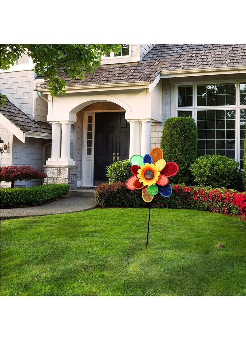 Generic Garden Wind Spinners, Sunflower Windmills Lawn Decor, Rainbow Pinwheels for Yard and Garden, Outdoor Ornaments Spinner Art Pathway Patio Ornaments, 2PCS  - Image 4