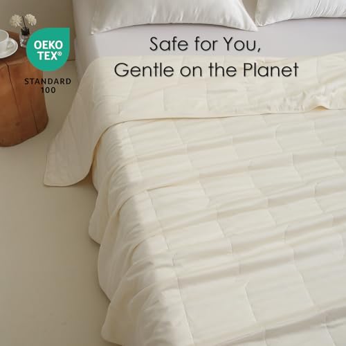 EP Mode Lightweight Quilt Blanket for Summer, Viscose from Bamboo Fabric & Filling, Natural, Breathable & Machine Washable- Ivory, Twin - Image 3