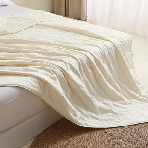 EP Mode Lightweight Quilt Blanket for Summer, Viscose from Bamboo Fabric & Filling, Natural, Breathable & Machine Washable- Ivory, Twin - Image 1