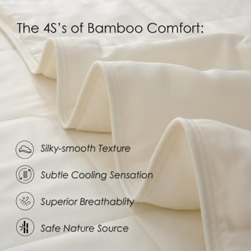 EP Mode Lightweight Quilt Blanket for Summer, Viscose from Bamboo Fabric & Filling, Natural, Breathable & Machine Washable- Ivory, Twin - Image 5