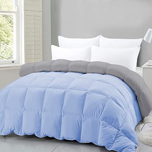 Razzai MammaYo Razzai Down Alternative Soft Quilted 300 GSM All Weather Comforter (90" x 90" Inches/228cm x 228cm) - Queen Size Comforters|Silver/Sky Blue| TC - 400 - Image 1
