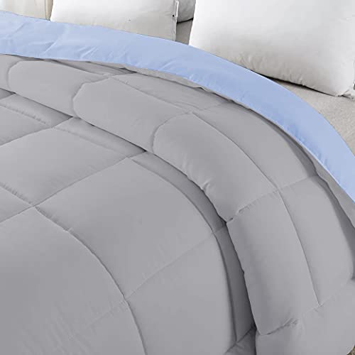 Razzai MammaYo Razzai Down Alternative Soft Quilted 300 GSM All Weather Comforter (90" x 90" Inches/228cm x 228cm) - Queen Size Comforters|Silver/Sky Blue| TC - 400 - Image 3