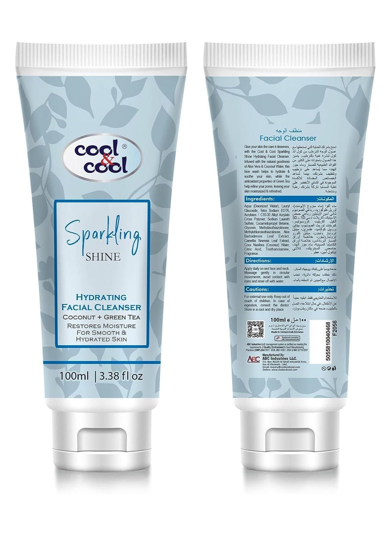Cool & Cool - Cool & Cool Sparkling Shine Hydrating Facial Cleanser | Aloe Vera, Coconut Water & Green Tea; Restores Moisture for Smooth & Hydrated Skin, 100ml - Image 1