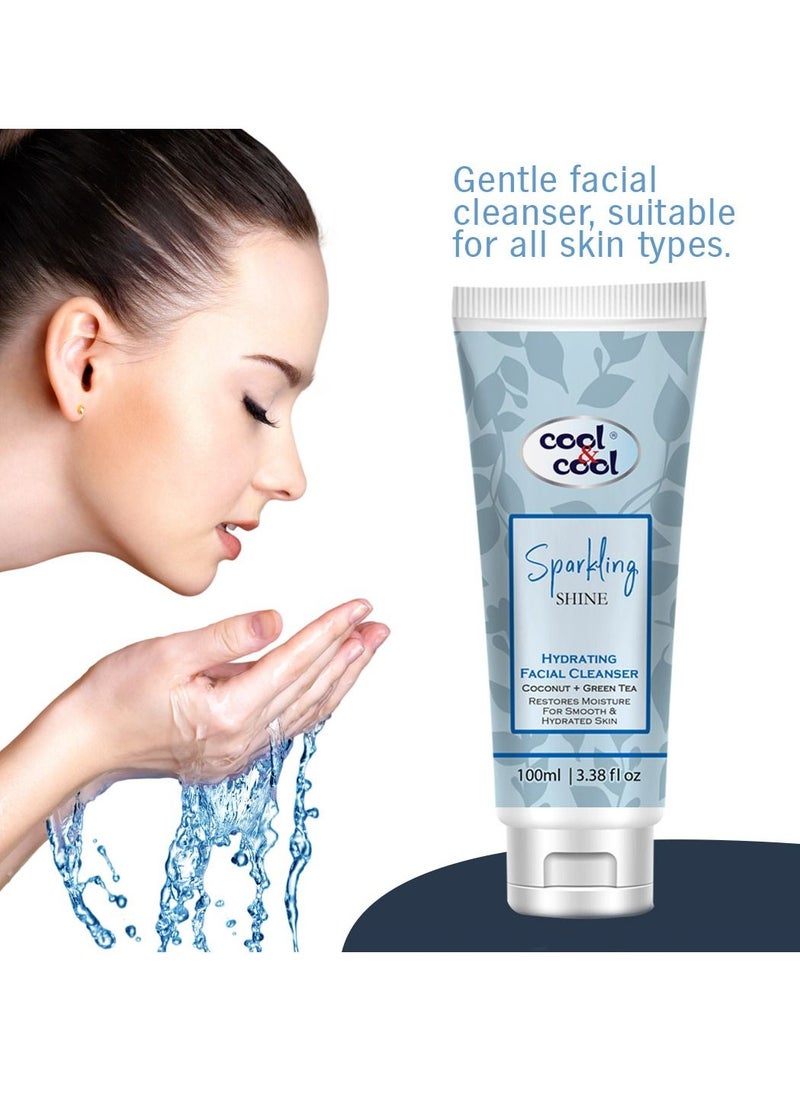 Cool & Cool - Cool & Cool Sparkling Shine Hydrating Facial Cleanser | Aloe Vera, Coconut Water & Green Tea; Restores Moisture for Smooth & Hydrated Skin, 100ml - Image 1