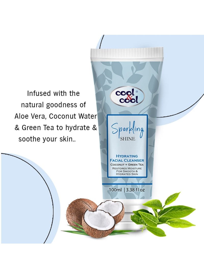 Cool & Cool - Cool & Cool Sparkling Shine Hydrating Facial Cleanser | Aloe Vera, Coconut Water & Green Tea; Restores Moisture for Smooth & Hydrated Skin, 100ml - Image 1