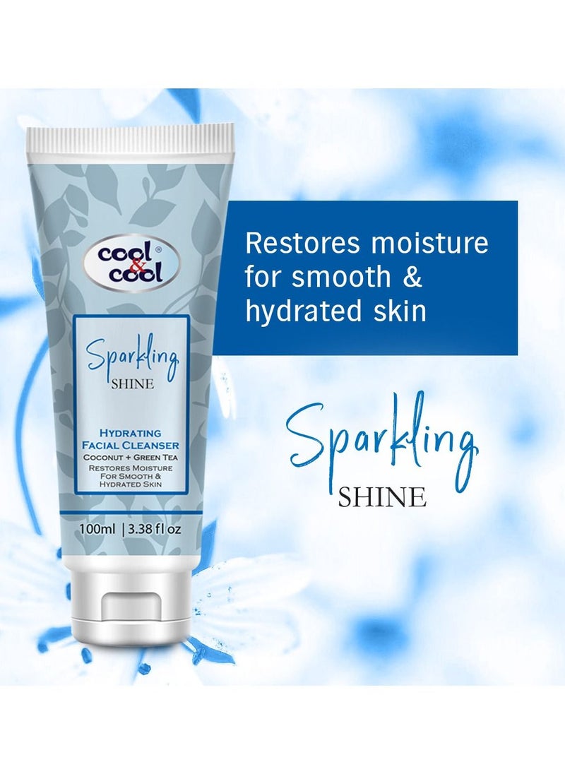 Cool & Cool - Cool & Cool Sparkling Shine Hydrating Facial Cleanser | Aloe Vera, Coconut Water & Green Tea; Restores Moisture for Smooth & Hydrated Skin, 100ml - Image 1