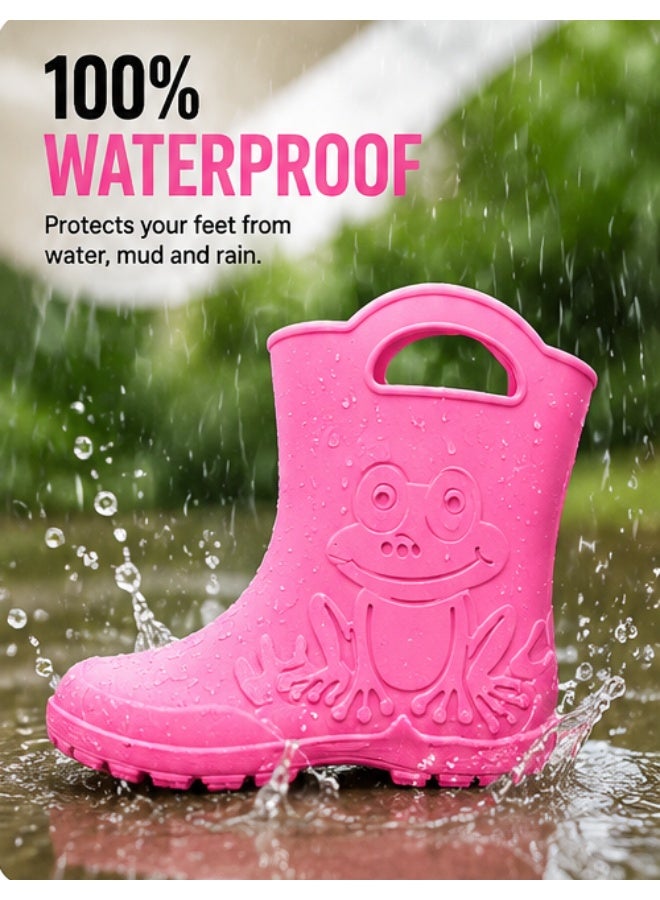 Ladeheid Kids Waterproof Rain Boots, Lightweight Anti-Slip Rubber, Pink, Mid-Calf - Image 2