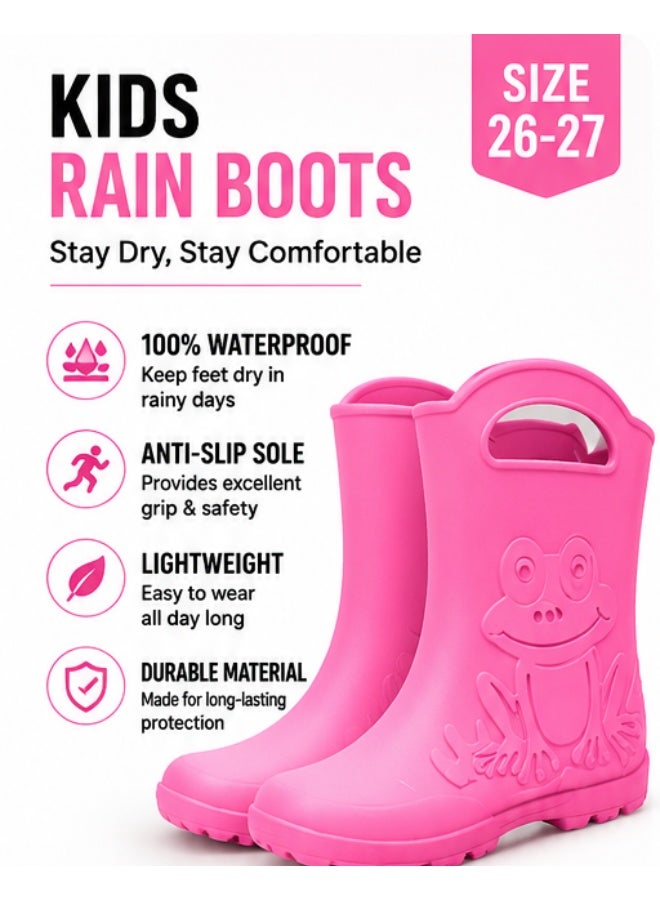 Ladeheid Kids Waterproof Rain Boots, Lightweight Anti-Slip Rubber, Pink, Mid-Calf - Image 1