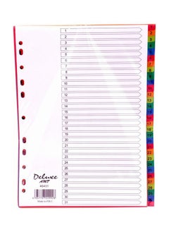 Deluxe 31Tab Pvc Color Divider with Number Stationery Binder Index Dividers 