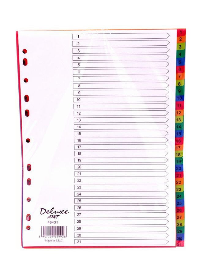 Deluxe - 31Tab Pvc Color Divider with Number Stationery Binder Index Dividers - Image 1
