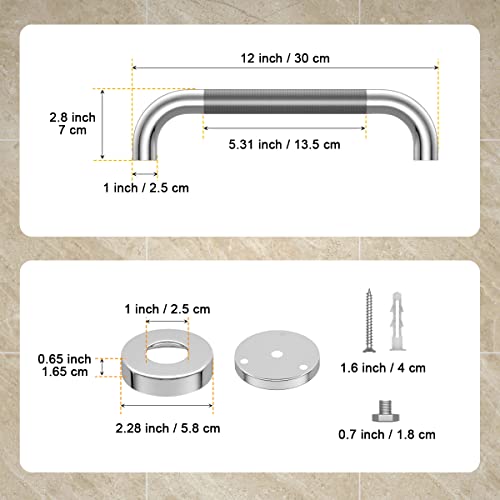 YuanDe 12 Inch Anti Slip Shower Grab Bar, YuanDe Chrome Finish Stainless Steel Bath Grab Bar, Knurled Bathroom Safety Rail, Shower Handrail Support, Handicap Elderly Injury Senior Balance Assist Handles - Image 2