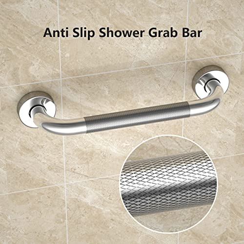 YuanDe 12 Inch Anti Slip Shower Grab Bar, YuanDe Chrome Finish Stainless Steel Bath Grab Bar, Knurled Bathroom Safety Rail, Shower Handrail Support, Handicap Elderly Injury Senior Balance Assist Handles - Image 3