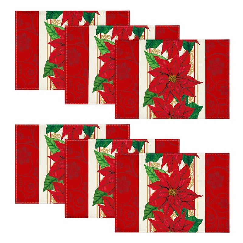 Artoid Mode Watercolor Poinsettia Red Christmas Placemats Set of 6 12x18 Inch Seasonal Winter Christmas Table Mats for Party Kitchen Dining Decoration
