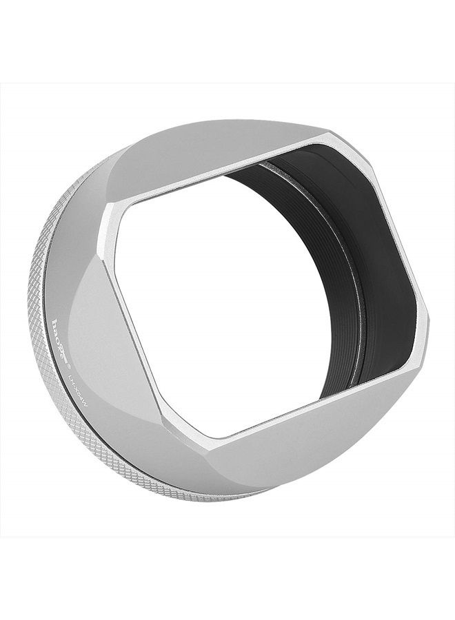 Haoge LH-X54W Square Metal Lens Hood with 49mm Adapter Ring for Fujifilm Fuji X100V Camera Silver - Image 1