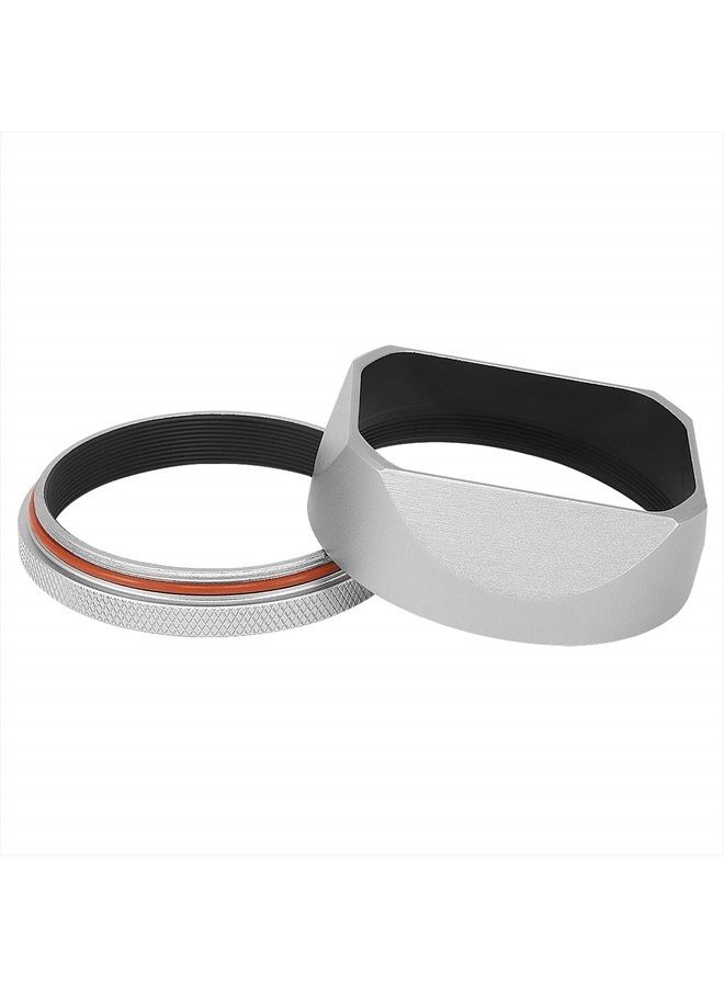 Haoge LH-X54W Square Metal Lens Hood with 49mm Adapter Ring for Fujifilm Fuji X100V Camera Silver - Image 3