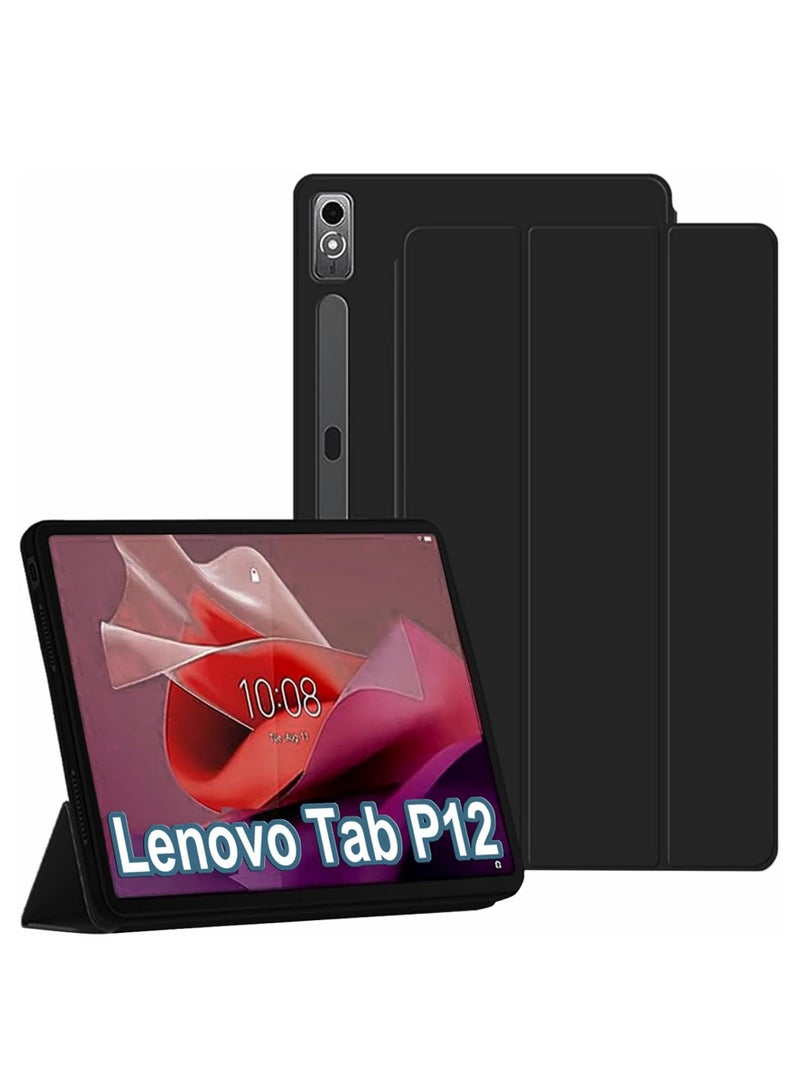 Captaintech Case Compatible with Lenovo Tab P12 (12.7 Inch) 2023 Tablet Slim Tri-fold Stand Soft TPU Back Shell Auto Wake/Sleep Anti-Drop Cover  - Image 1