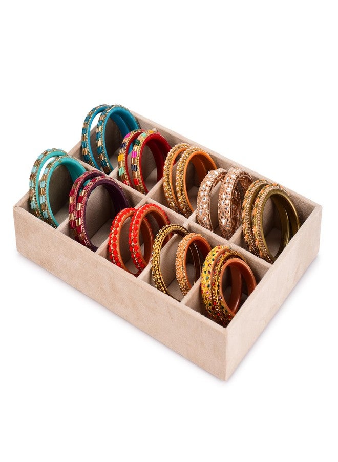 Azyeea - Bangle Storage Box in 10 slots Chudi kada & Bracelets holder Box for Bridal,–Durable & Elegant Bangle Holder for women/removal & adjustable slots in this box (11.8X8X1.8 Inch) /Cream/ - Image 1