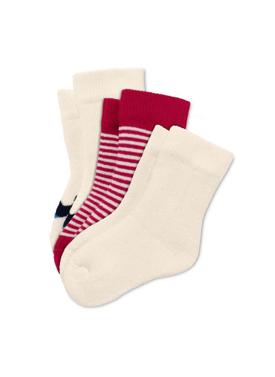 Tchibo Toddlers Boy 3 Pair Stripe Socks, Red  - Image 1