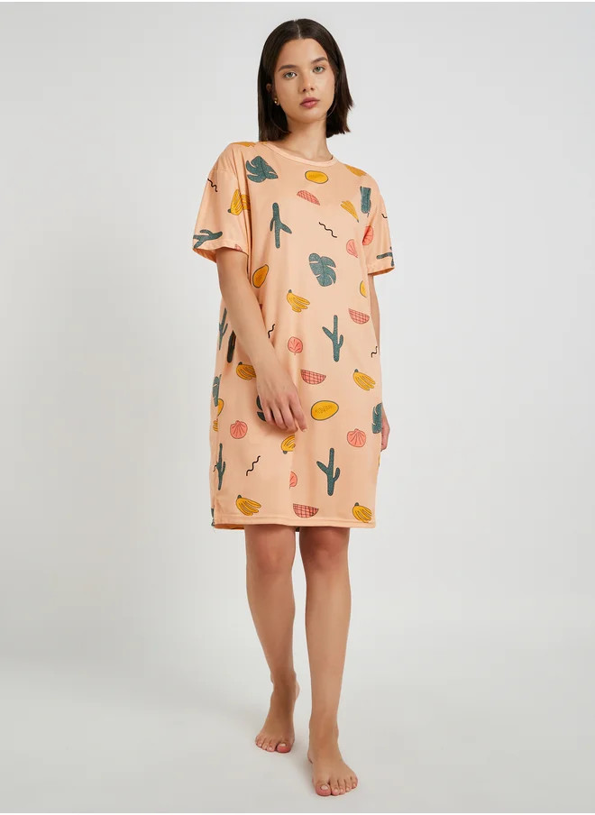 Styli All-Over Printed Short Sleeve Sleep T-Shirt