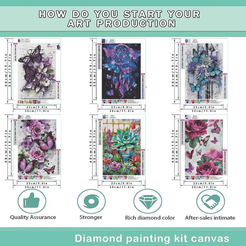 EWJRNSF 6 Pack 5D Diamond Painting Kits for Adults Beginners, Diamond Arts Kits Diamond Art Sets,Gem Painting Arts & Crafts Home Wall Decoration 11.8x15.7 Inches Butterfly - Image 2