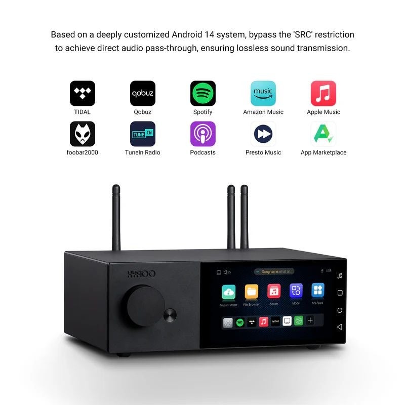 AIYIMA HYFIOO DM100 HiFi Music Streamer Android 14 Audio Player Built-in ES9038Q2M DAC Bluetooth5.4 LDAC AirPlay2 DLNA NAS Streaming 5.5" Touch Screen Coaxial Optical Output 8G+64G - Image 2