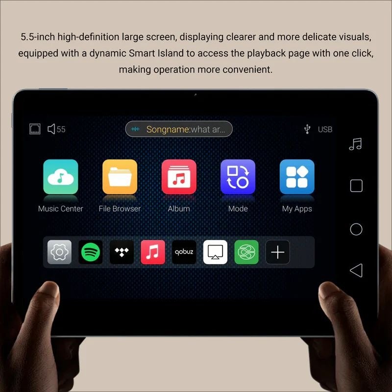 AIYIMA HYFIOO DM100 HiFi Music Streamer Android 14 Audio Player Built-in ES9038Q2M DAC Bluetooth5.4 LDAC AirPlay2 DLNA NAS Streaming 5.5" Touch Screen Coaxial Optical Output 8G+64G - Image 4