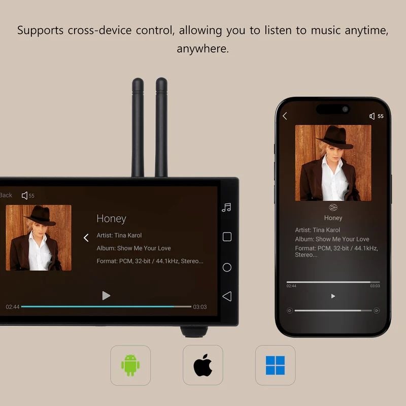 AIYIMA HYFIOO DM100 HiFi Music Streamer Android 14 Audio Player Built-in ES9038Q2M DAC Bluetooth5.4 LDAC AirPlay2 DLNA NAS Streaming 5.5" Touch Screen Coaxial Optical Output 8G+64G - Image 3