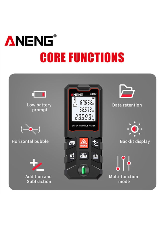 ANENG 100m Laser Measure LCD Digital Laser Distance Meter with Bubble Level Mini Range Finder Distance/ Area/ Volume/ Pythagorean Measuring Tool Unit Switching Data Storage  - Image 4