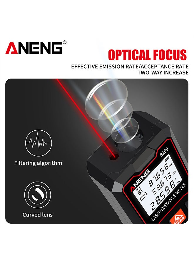100m Laser Measure LCD Digital Laser Distance Meter with Bubble Level Mini Range Finder Distance/ Area/ Volume/ Pythagorean Measuring Tool Unit Switching Data Storage