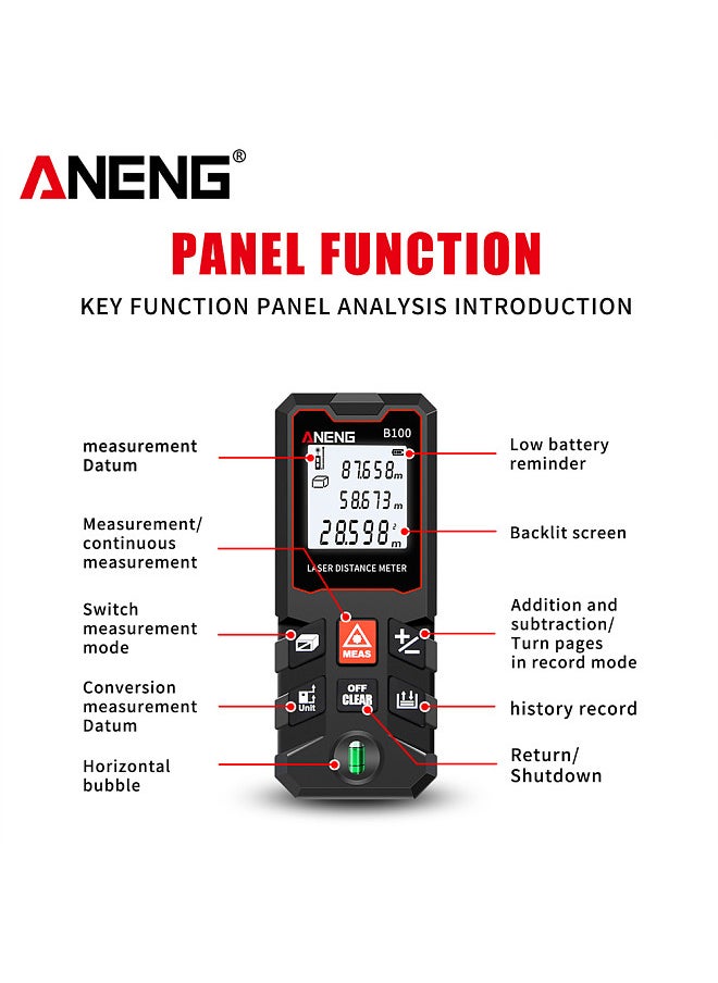 ANENG 100m Laser Measure LCD Digital Laser Distance Meter with Bubble Level Mini Range Finder Distance/ Area/ Volume/ Pythagorean Measuring Tool Unit Switching Data Storage  - Image 3