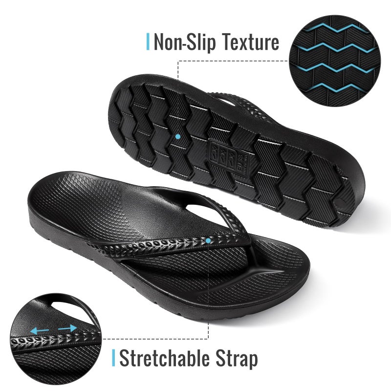 KIDMI Arch Support Flip Flops for Womens Comfortable Orthopedic Sandals for Plantar Fasciitis Beach Thong Slides, Black 39 - Image 5