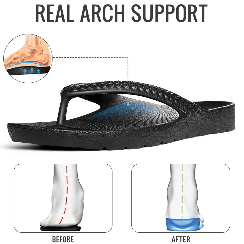 KIDMI Arch Support Flip Flops for Womens Comfortable Orthopedic Sandals for Plantar Fasciitis Beach Thong Slides, Black 39 - Image 4
