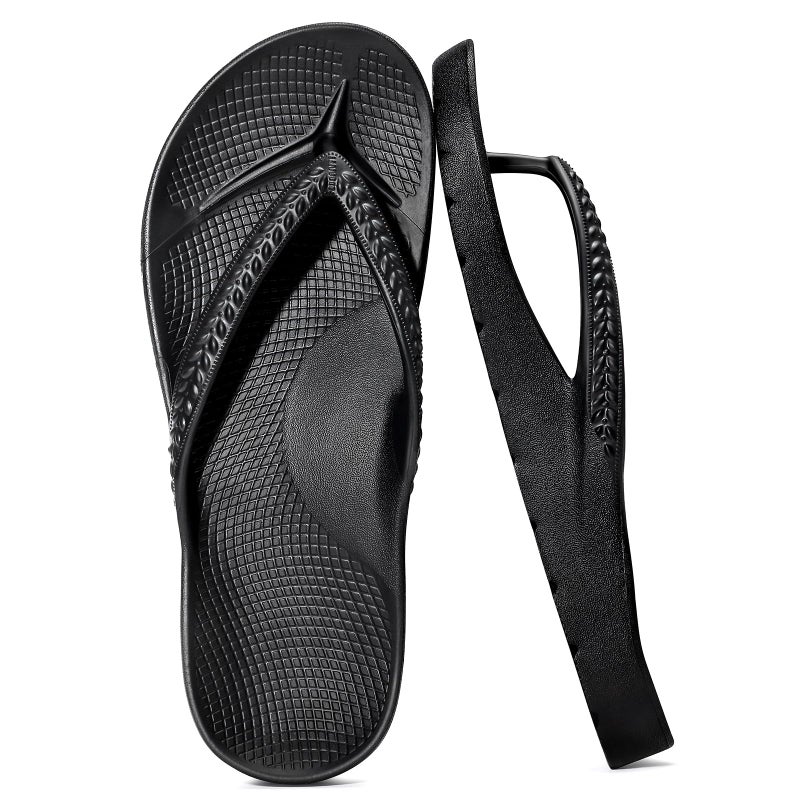 KIDMI Arch Support Flip Flops for Womens Comfortable Orthopedic Sandals for Plantar Fasciitis Beach Thong Slides, Black 39 - Image 1