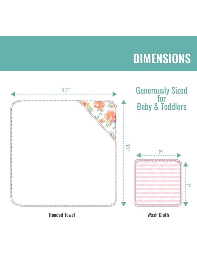 Featherhead™ 5-Piece 100% Cotton Muslin Hooded Bath Towel & Washcloths Set for Baby Girl - Ultra Soft and Extra Absorbent - Newborn Essential & Perfect Baby Registry Gift (Garden Floral) - Image 4