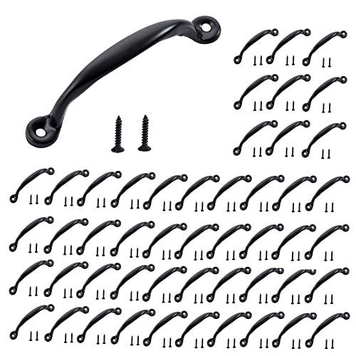 HOME MASTER HARDWARE 4-7/8 inch Cabinet Pull Handle 50 Pack, Door Pulls for Wooden Kitchen Furniture, Closet, Drawer, Barn Door Hardware, Gate Handles Black Finish with Screws - Image 1