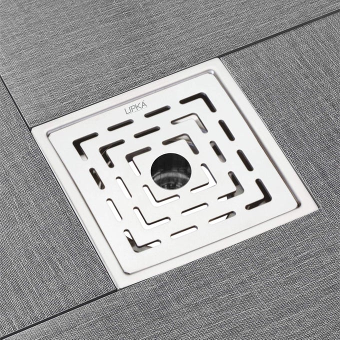 CHARLIE DELUXE SQUARE FLAT CUT FLOOR DRAINPREMIUM STAINLESS STEEL 5 X 5 INCHESWITH HOLE