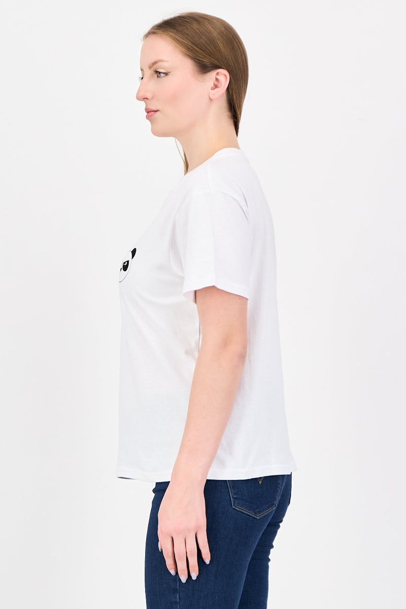 UNDIZ Women Crew Neck Short Sleeve Graphic Print T-Shirt, White - Image 4