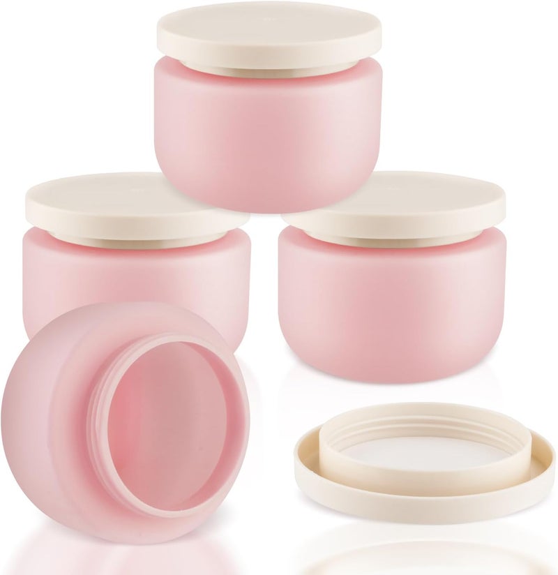 USRommaner 4 Pack 8 OZ Plastic Jars Round Cosmetic Container with Lids,Wide Mouth Soft Slime Jars for Lotion,Hand Cream,Ointments,Makeup,Body Butter,Rhinestone,Samples Pot Travel Make Up Storage (Pink) - Image 1