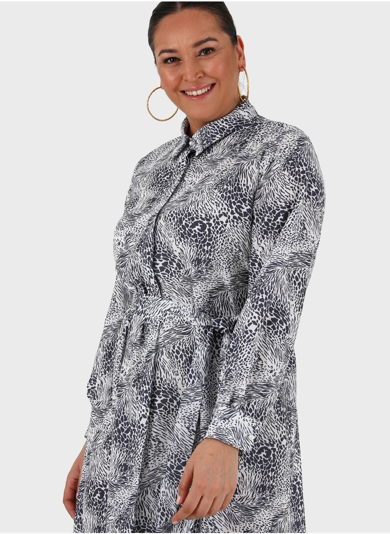 Alia by modanisa - Tie Detail Printed Dress - Image 1