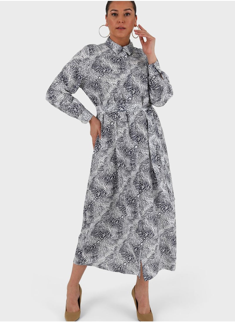 Alia by modanisa - Tie Detail Printed Dress - Image 1