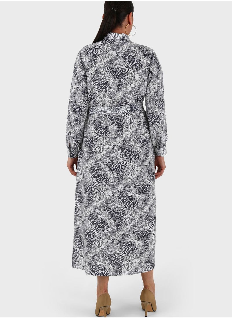 Alia by modanisa - Tie Detail Printed Dress - Image 1