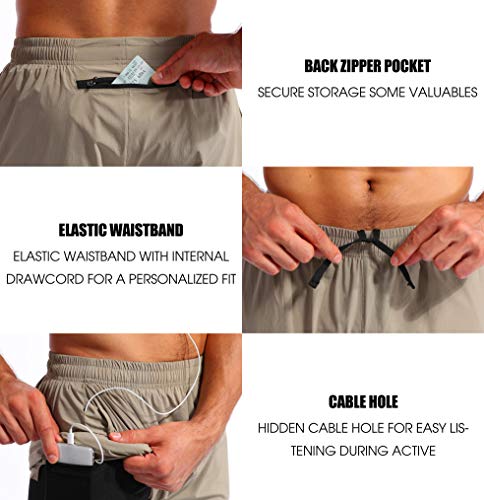Pudolla Men’s 2 in 1 Running Shorts 5" Quick Dry Gym Athletic Workout Shorts for Men with Phone Pockets(Khaki Small) - Image 5